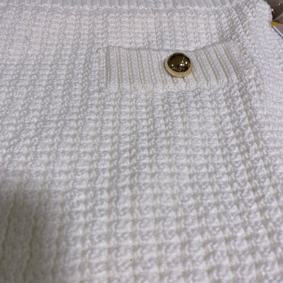 French Connection Knit Two-Piece Skirt Set Short Sleeve Cardigan Size M Cream - Picture 7 of 9